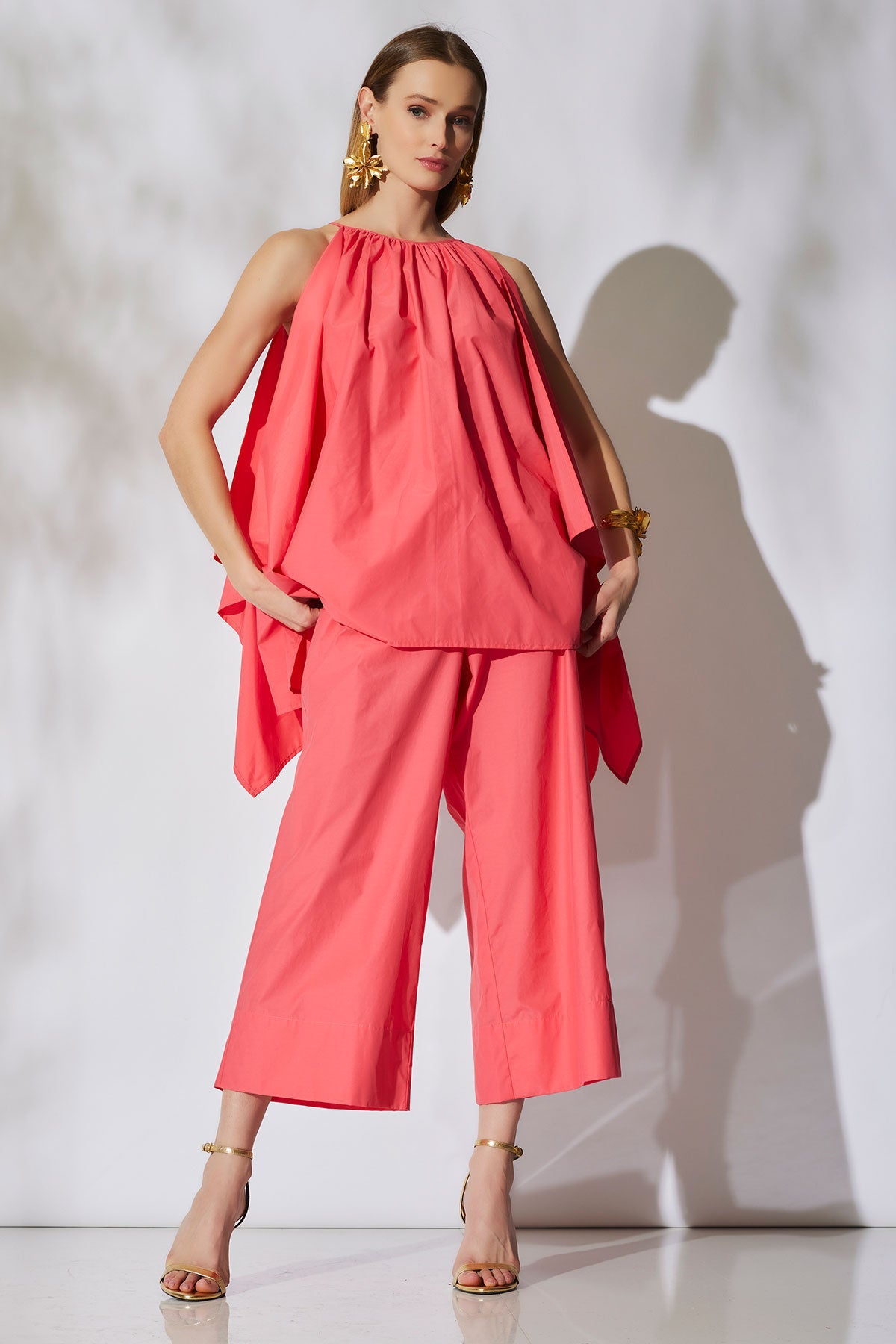 Techno Poplin Handkerchief Top Vivid Coral Natori
