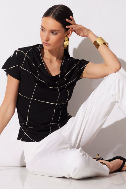 Zia Crepe Knit Asymmetric Drape Top Black Natori