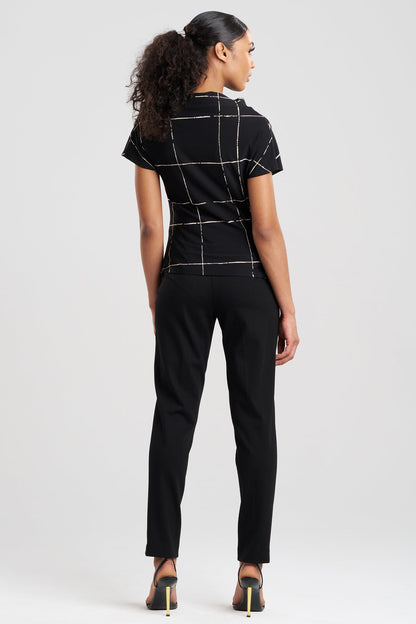 Zia Crepe Knit Asymmetric Drape Top Black Natori