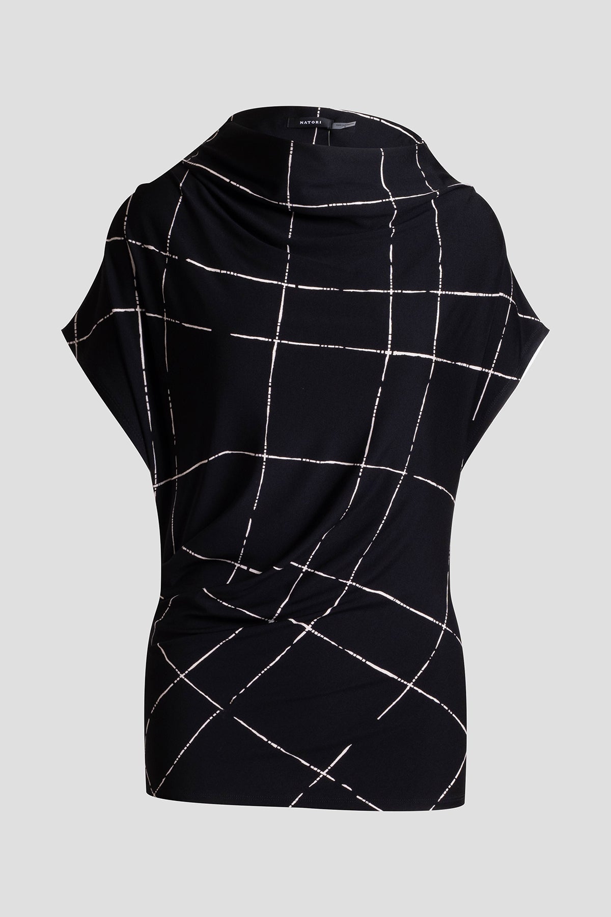 Zia Crepe Knit Asymmetric Drape Top Black Natori
