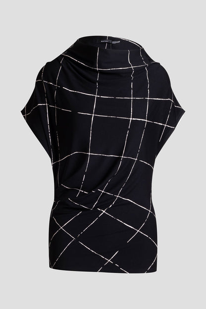 Zia Crepe Knit Asymmetric Drape Top Black Natori