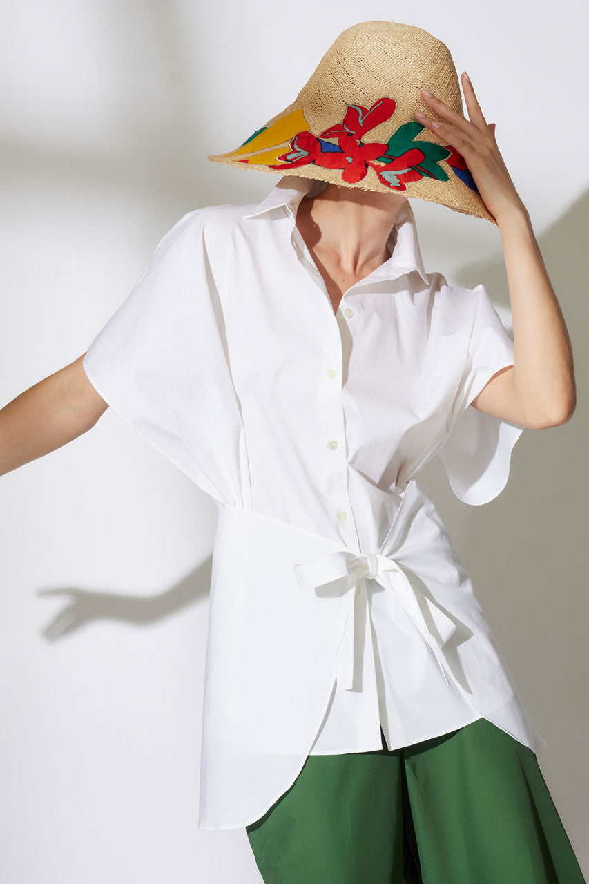 Buy Cotton Poplin Kimono Wrap Shirt in White Online White Natori