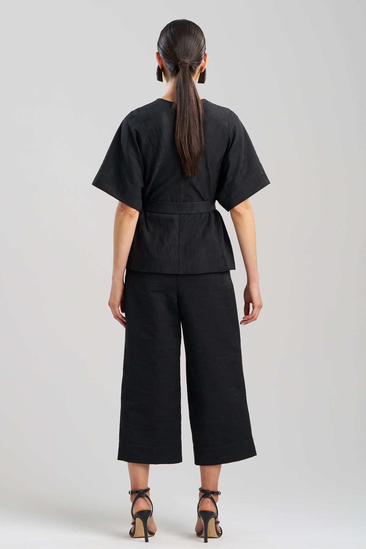Geo Texture Jacquard Kimono Wrap Top Black Natori