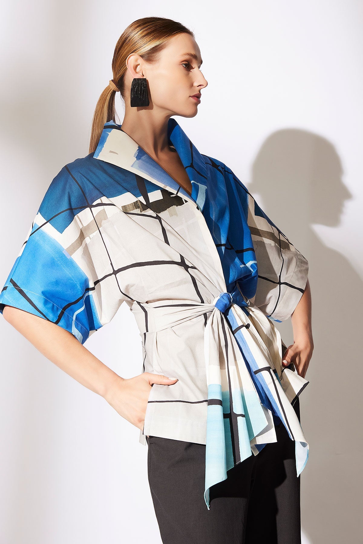 Buy Sorairo Printed Cotton Poplin Wrap Top online Aster/Grey Natori
