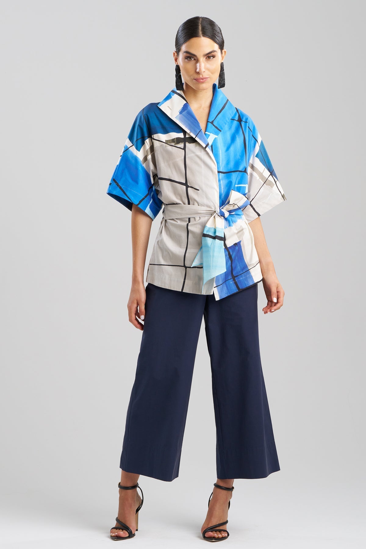Buy Sorairo Printed Cotton Poplin Wrap Top online Aster/Grey Natori