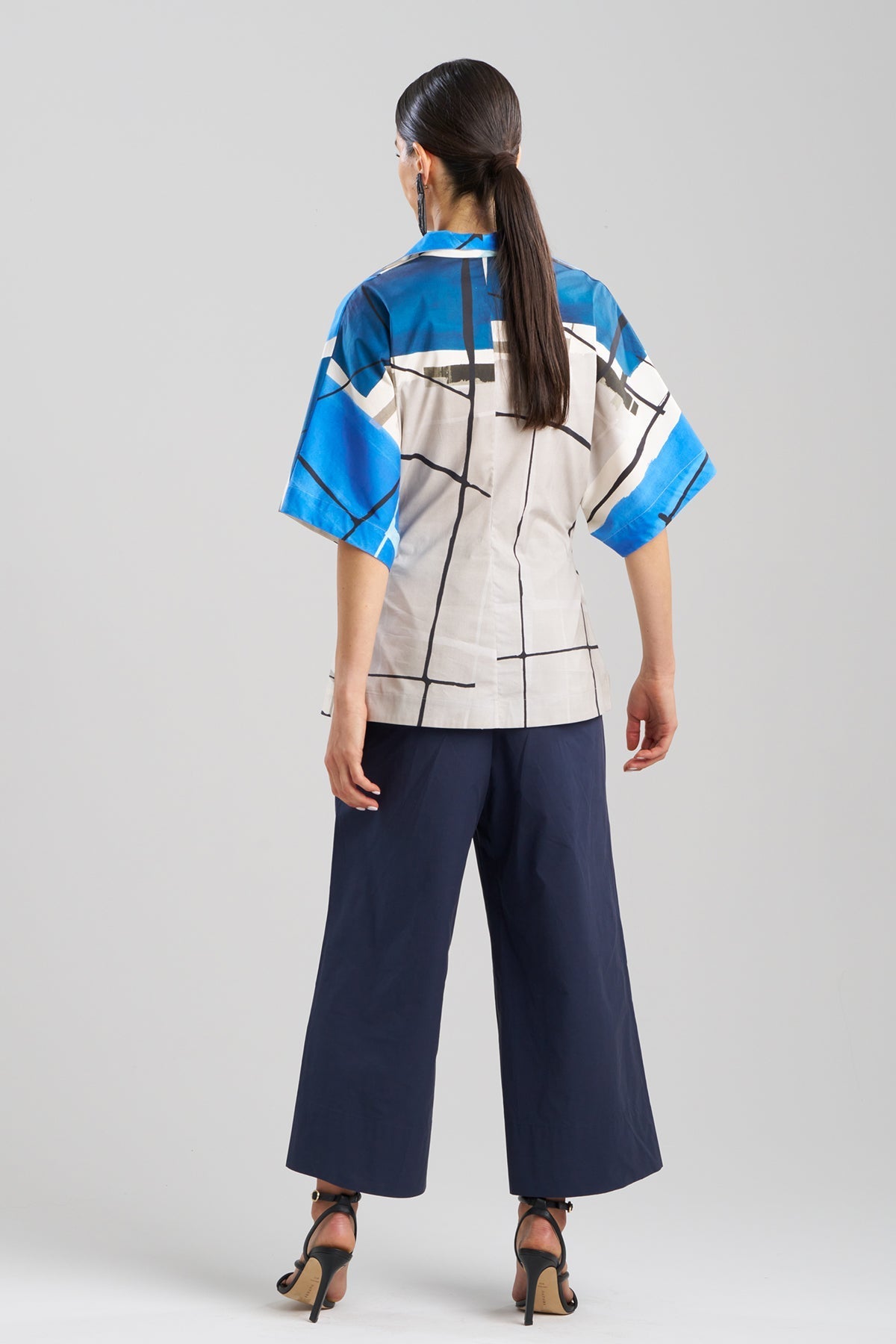 Buy Sorairo Printed Cotton Poplin Wrap Top online Aster/Grey Natori