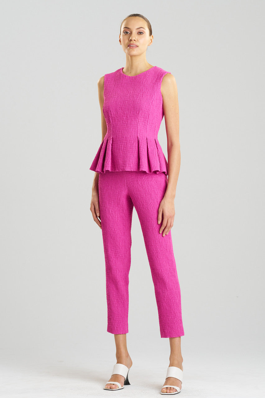 Buy Textured Cotton Jacquard Peplum Top in Bright Berry Online Bright Berry Natori