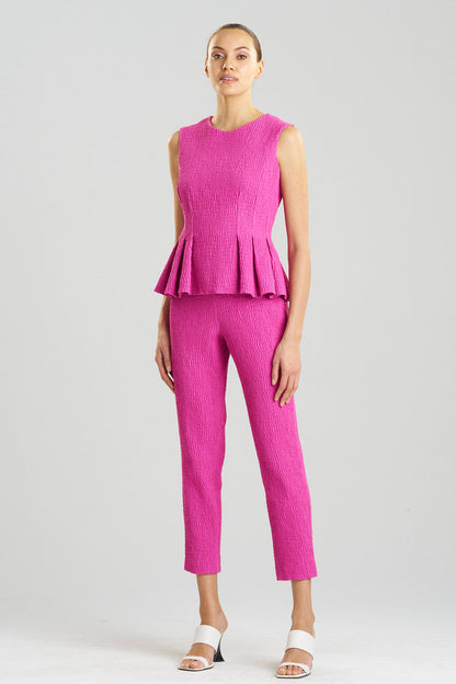 Buy Textured Cotton Jacquard Peplum Top in Bright Berry Online Bright Berry Natori