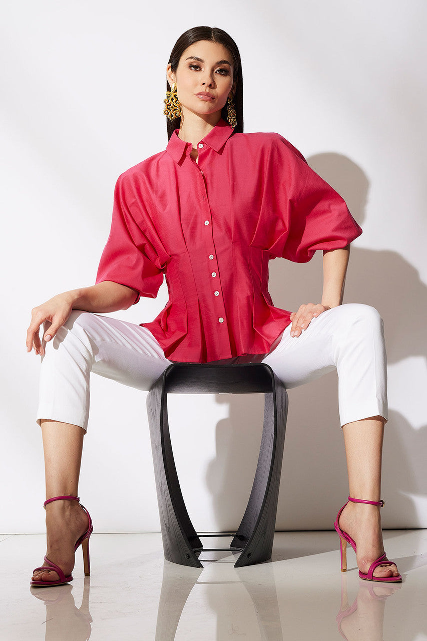 Buy Cotton Silk Slub Pleated Shirt in Azalea Online Azalea Natori