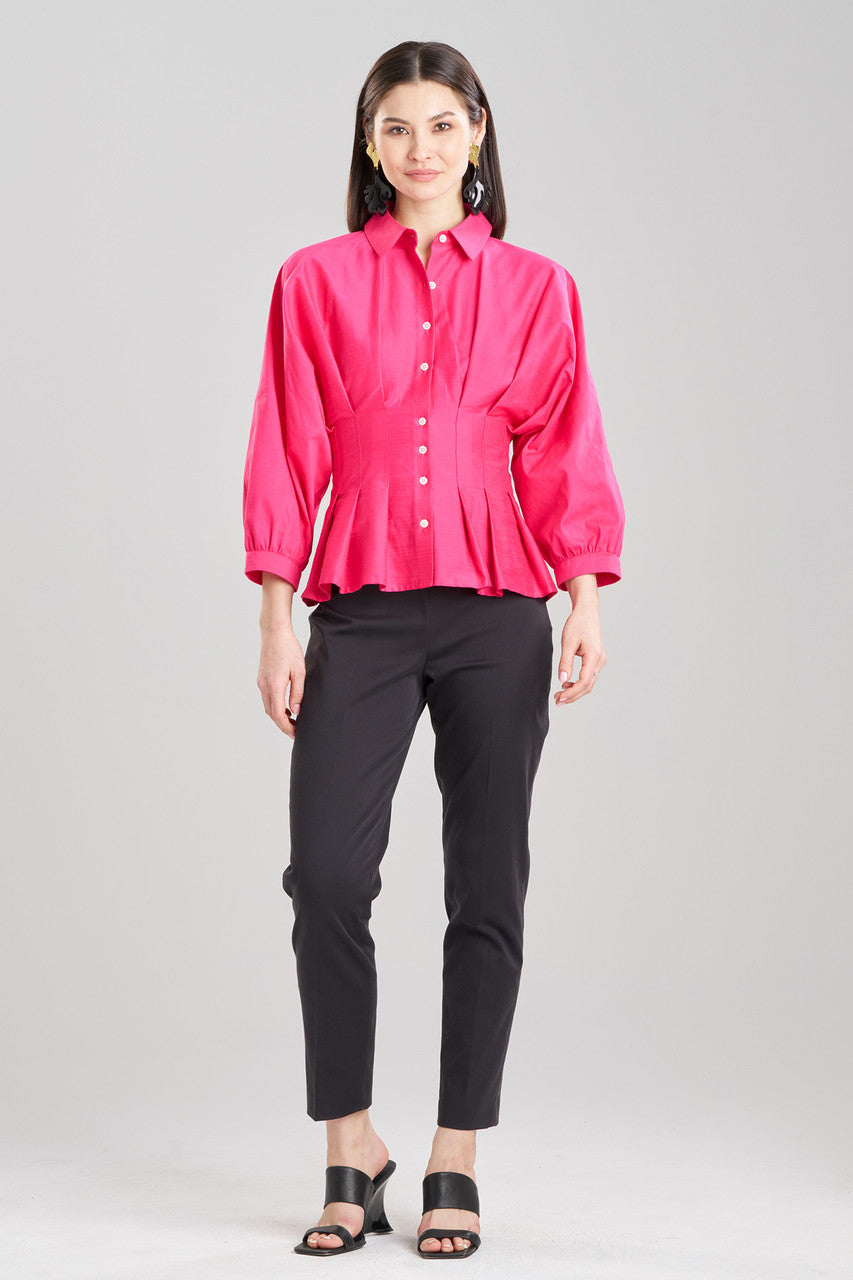 Buy Cotton Silk Slub Pleated Shirt in Azalea Online Azalea Natori