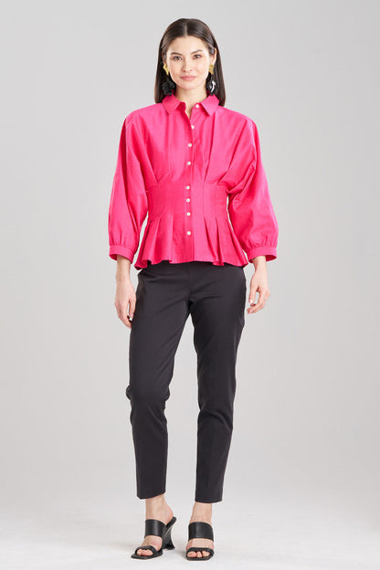 Buy Cotton Silk Slub Pleated Shirt in Azalea Online Azalea Natori
