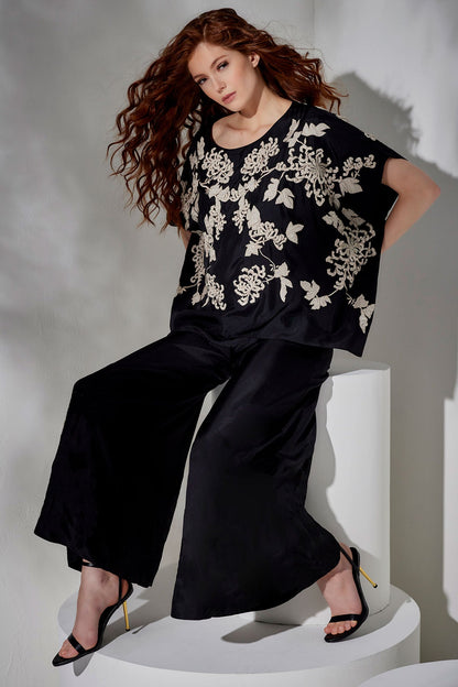Couture Habotai Embellished Silk Caftan Top Black Natori