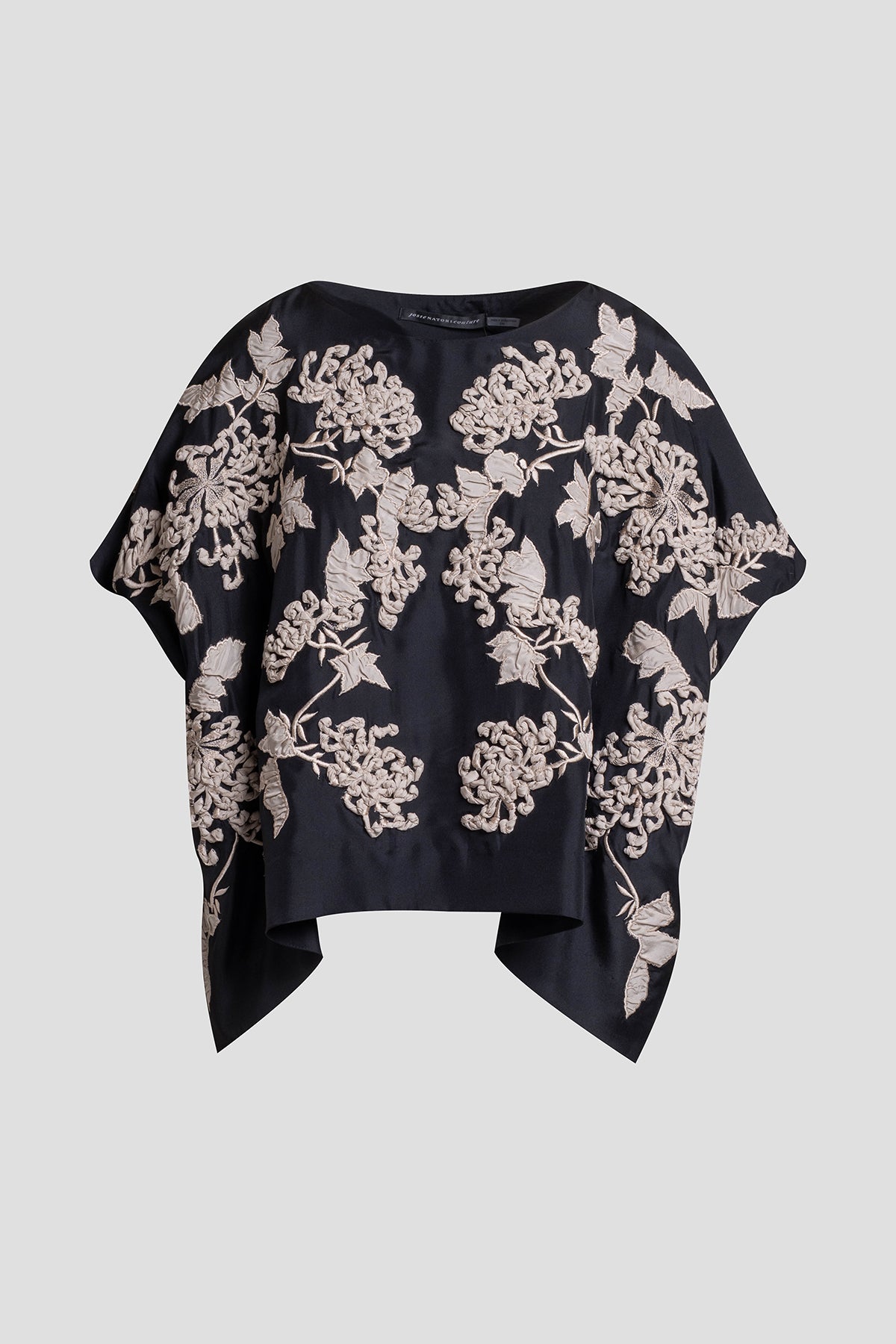 Couture Habotai Embellished Silk Caftan Top Black Natori