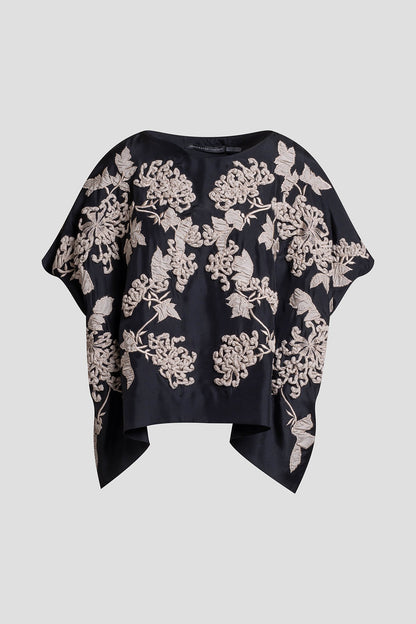 Couture Habotai Embellished Silk Caftan Top Black Natori
