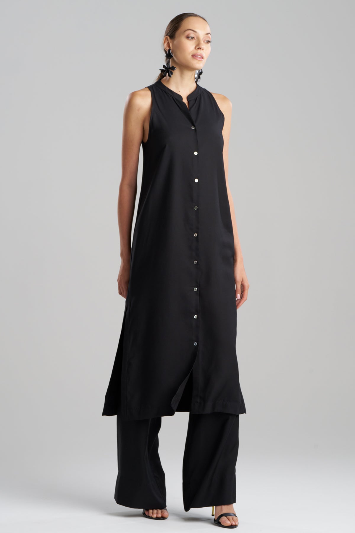 Cotton Silk Twill Sleeveless Tunic Black Natori