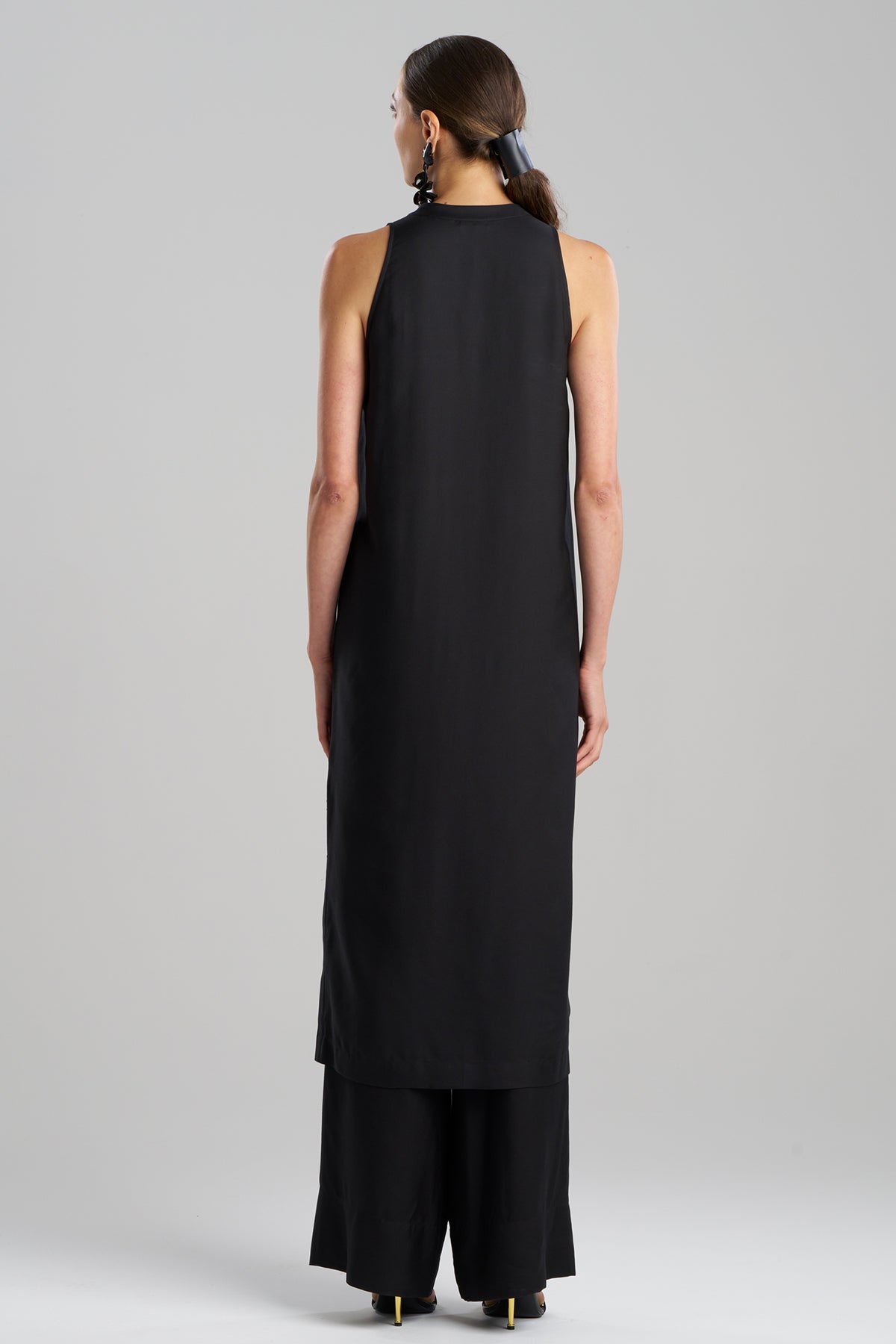 Cotton Silk Twill Sleeveless Tunic Black Natori