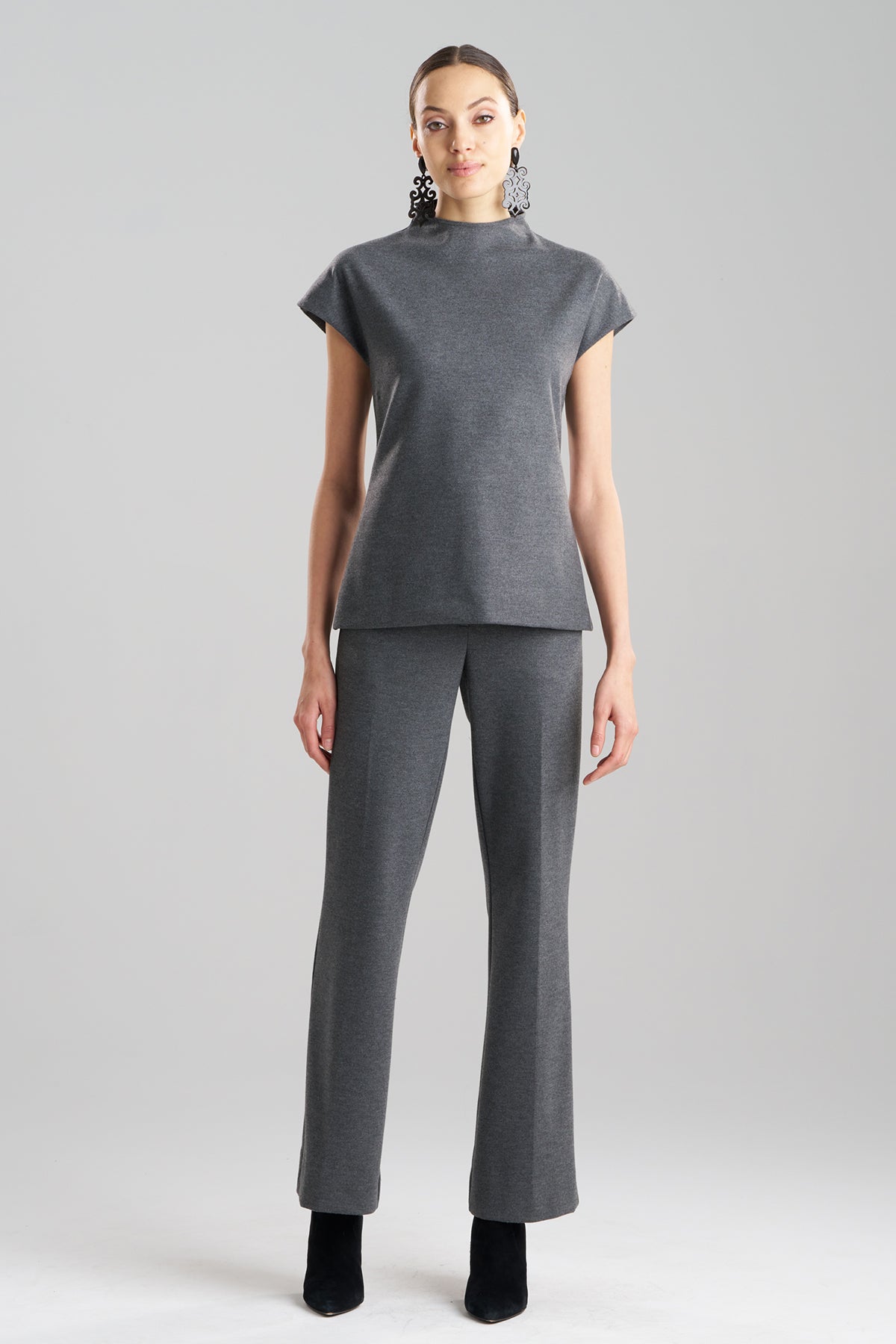 Double Jersey Funnel Neck Top Charcoal Natori