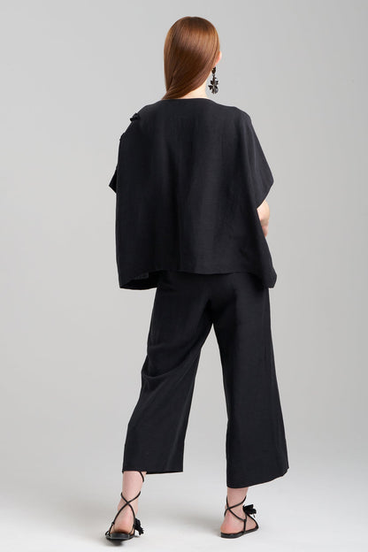 Light Weight Linen Embroidered Caftan Top Black Natori