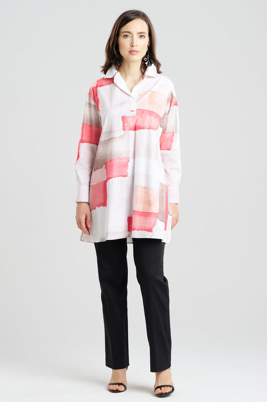 Chiyo Cotton Oversized Shirt Coral Combo Natori