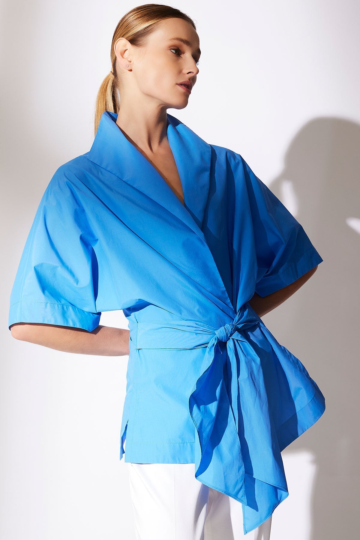 Techno Poplin Wrap Top Aster Blue Natori
