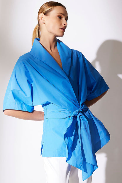 Techno Poplin Wrap Top Aster Blue Natori