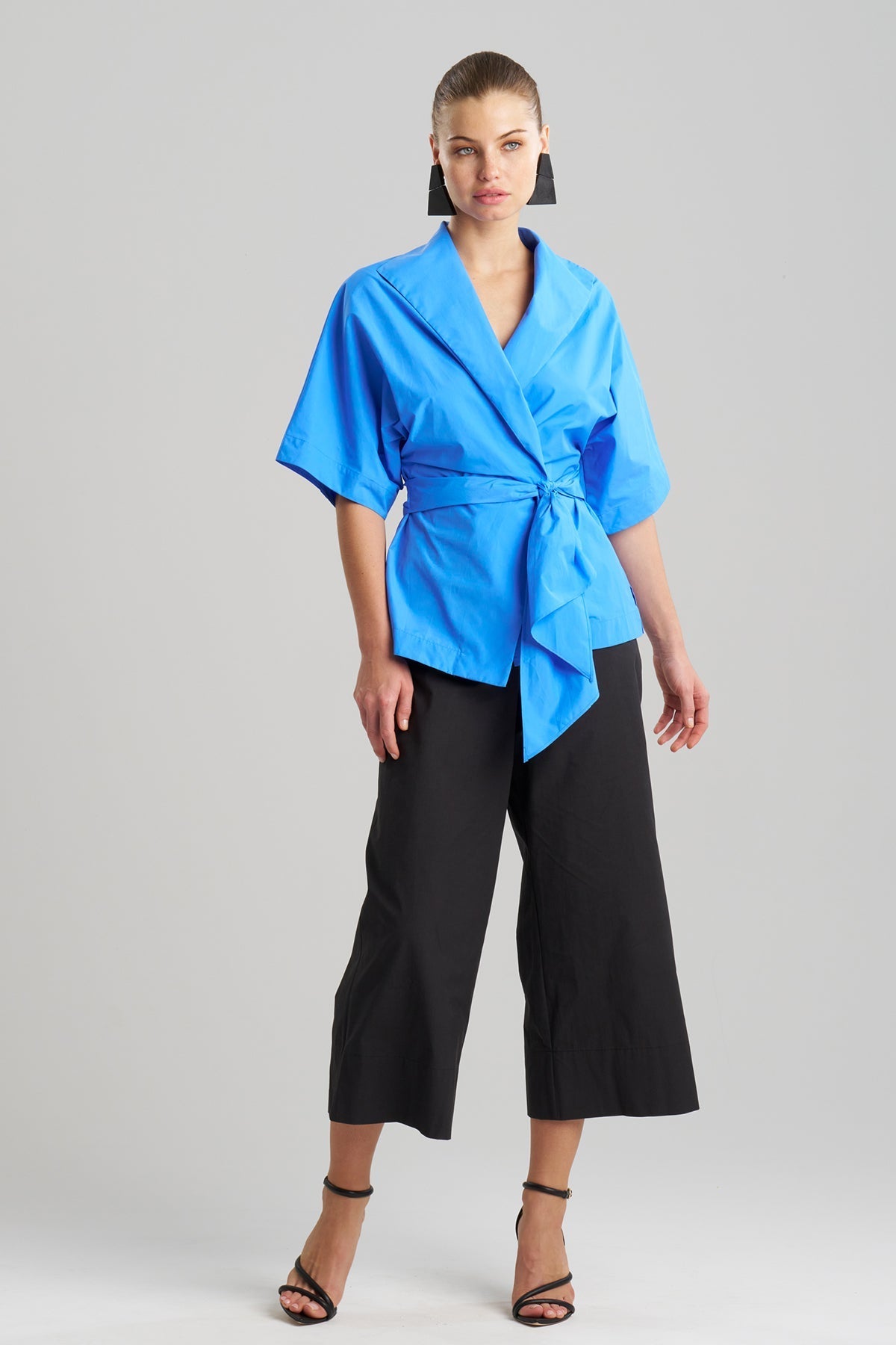 Techno Poplin Wrap Top Aster Blue Natori