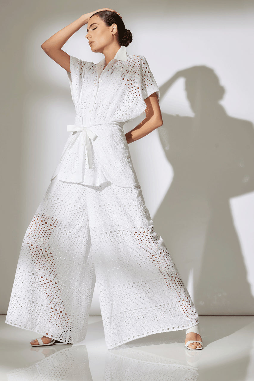 Buy Round Eyelet Kimono Wrap Shirt in White Online White Natori
