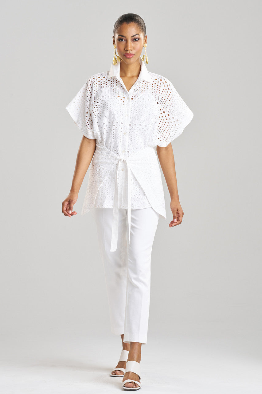 Buy Round Eyelet Kimono Wrap Shirt in White Online White Natori