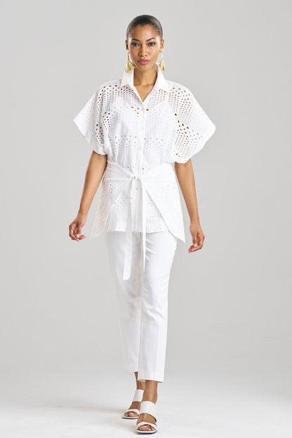 Buy Round Eyelet Kimono Wrap Shirt in White Online White Natori