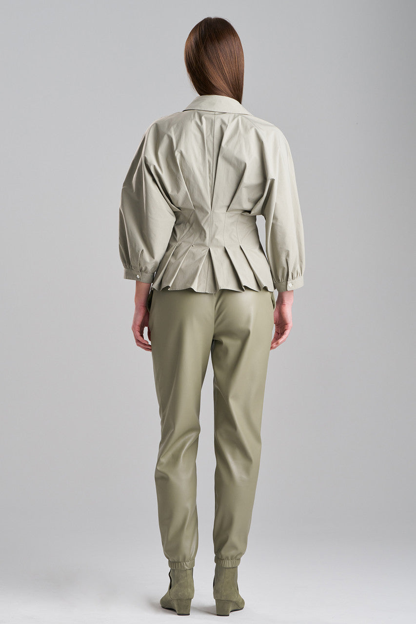 Buy Tech Cotton Taffeta Pleated Shirt in Light Sage Online Light Sage Natori