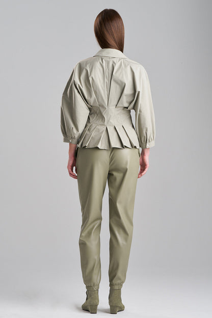 Buy Tech Cotton Taffeta Pleated Shirt in Light Sage Online Light Sage Natori