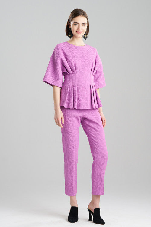 Buy Textured Cotton Jacquard Pleated Peplum Top in Wild Pink Online Wild Pink Natori