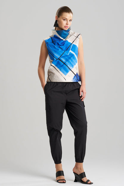 Buy Sorairo Printed Cotton Poplin Funnel Neck Top online Aster/Grey Natori