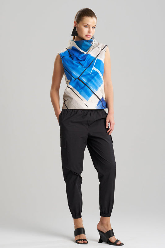 Buy Sorairo Printed Cotton Poplin Funnel Neck Top online Aster/Grey Natori