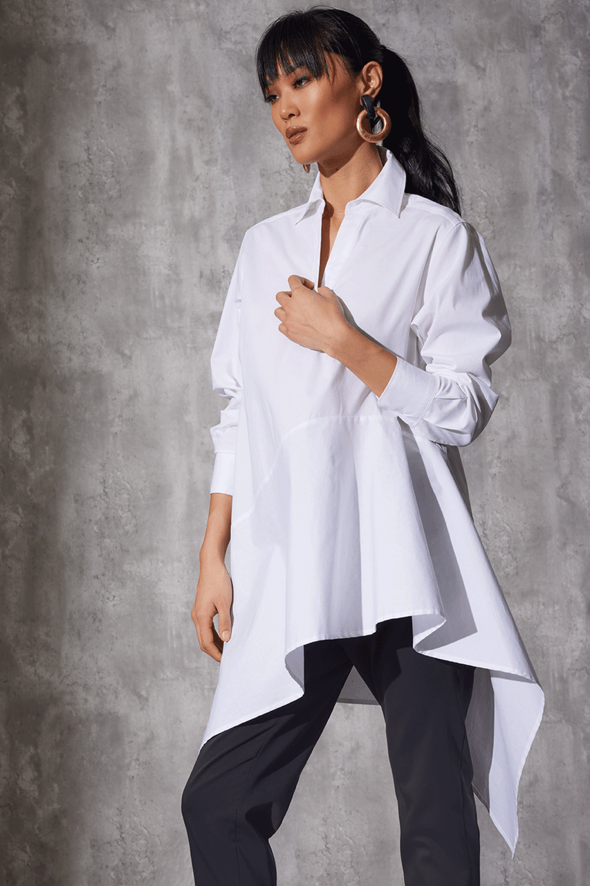 Buy Cotton Poplin Asymmetrical Flounce Shirt in White Online White Natori