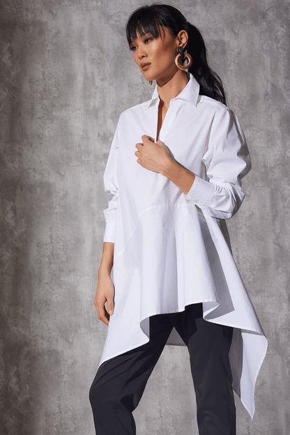 Buy Cotton Poplin Asymmetrical Flounce Shirt in White Online White Natori