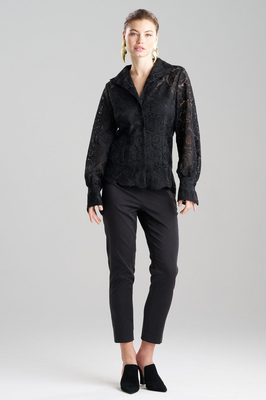 Buy Mantilla Lace Button Down Shirt in Black Online Black Natori
