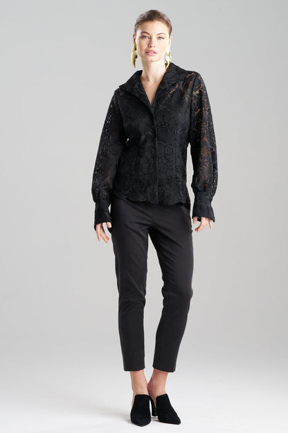 Buy Mantilla Lace Button Down Shirt in Black Online Black Natori