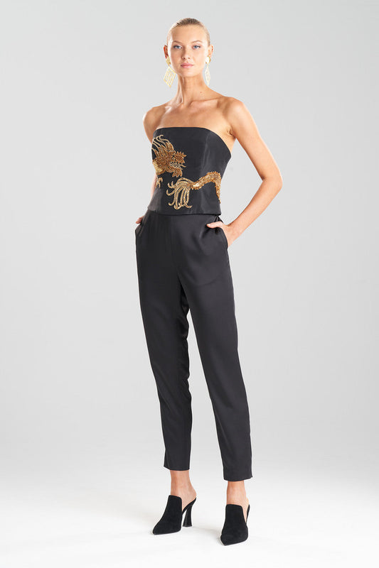 Buy Couture Dragon Embroidered Silk Bustier in Black Online Black Natori