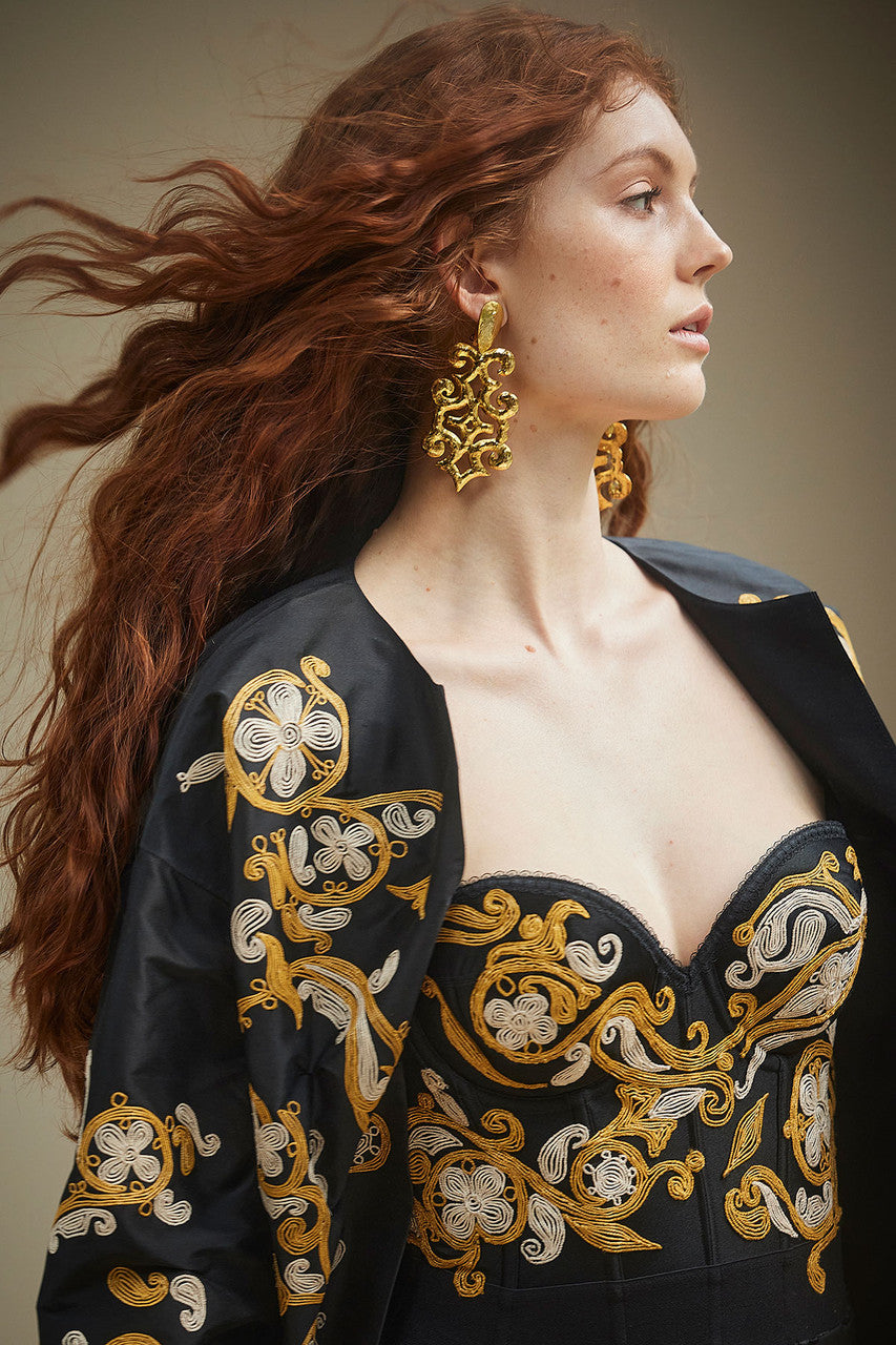 Buy Floral Embroidered Corset in Black Online Black Natori