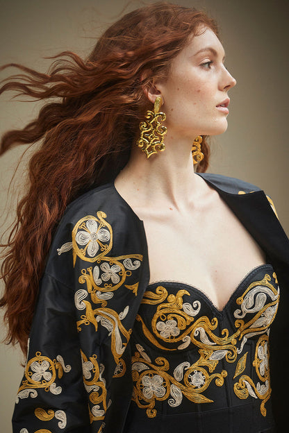 Buy Floral Embroidered Corset in Black Online Black Natori