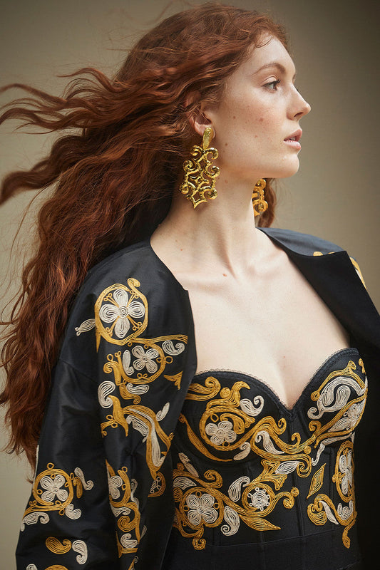 Buy Floral Embroidered Corset in Black Online Black Natori