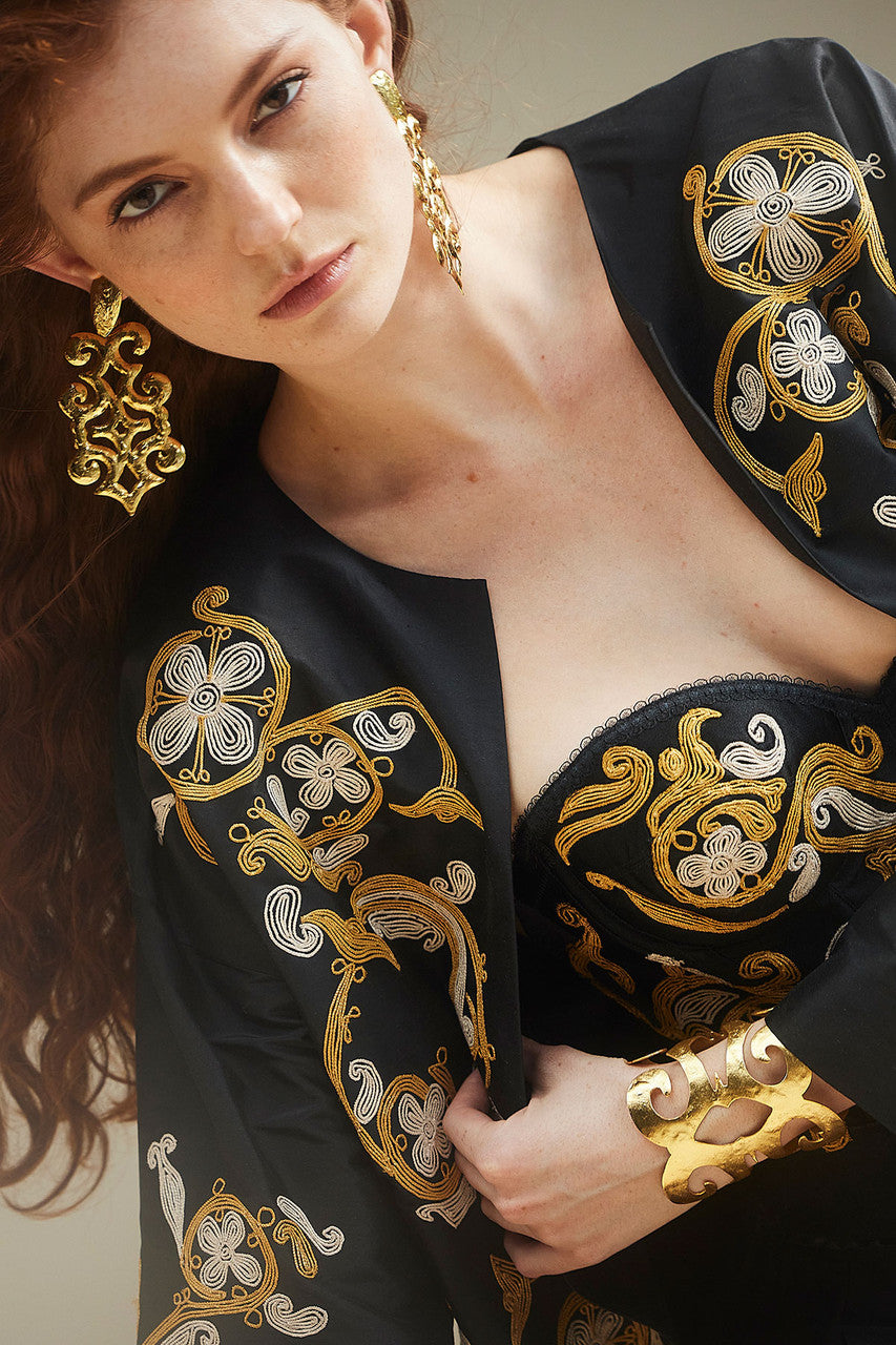 Buy Floral Embroidered Corset in Black Online Black Natori