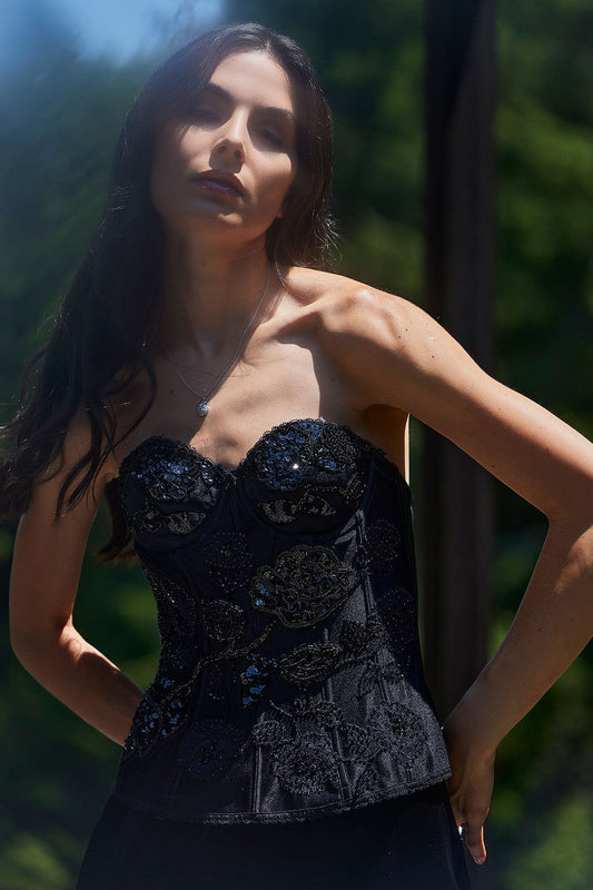 Buy Floral Beaded Corset in Black Online Black Natori