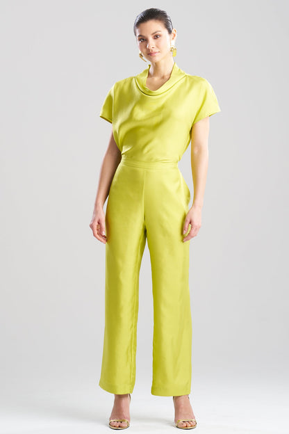 Solid Silk Twill Pull On Straight Leg Pants Chartreuse Natori