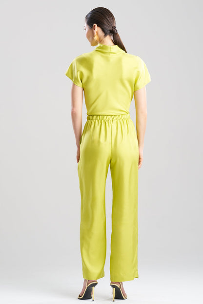 Solid Silk Twill Pull On Straight Leg Pants Chartreuse Natori