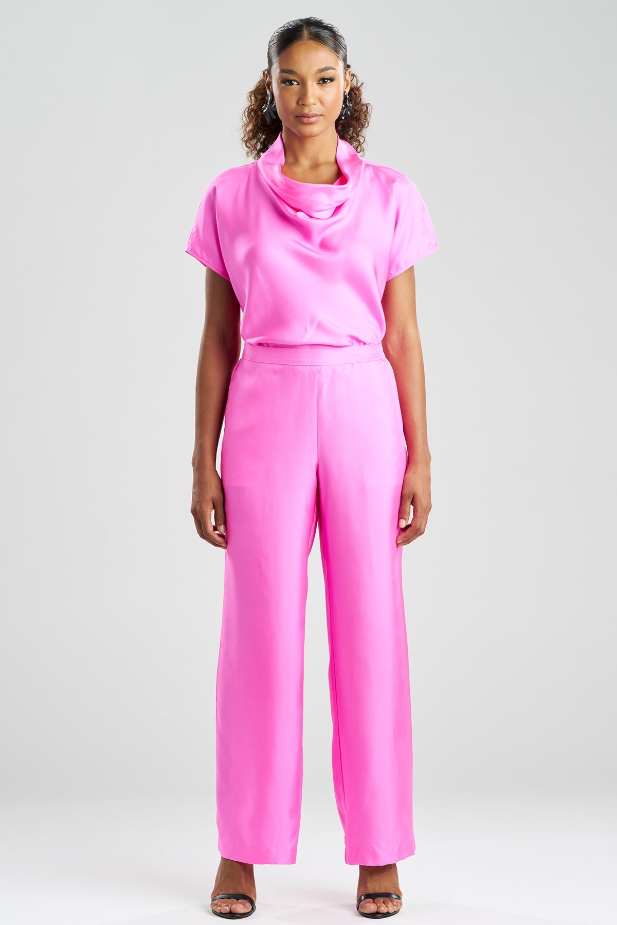 Solid Silk Twill Pull On Straight Leg Pants Fresh Pink Natori