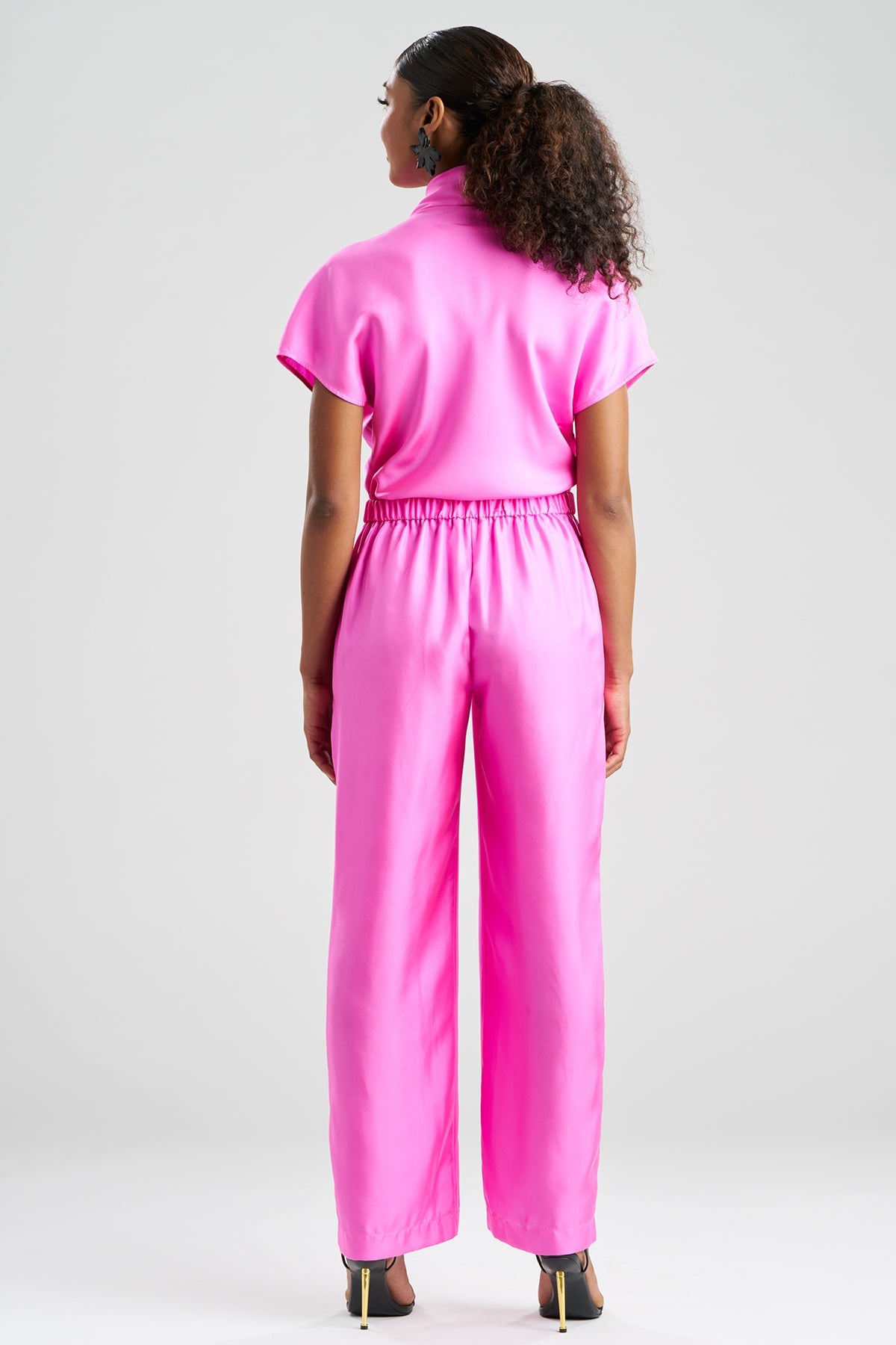 Solid Silk Twill Pull On Straight Leg Pants Fresh Pink Natori