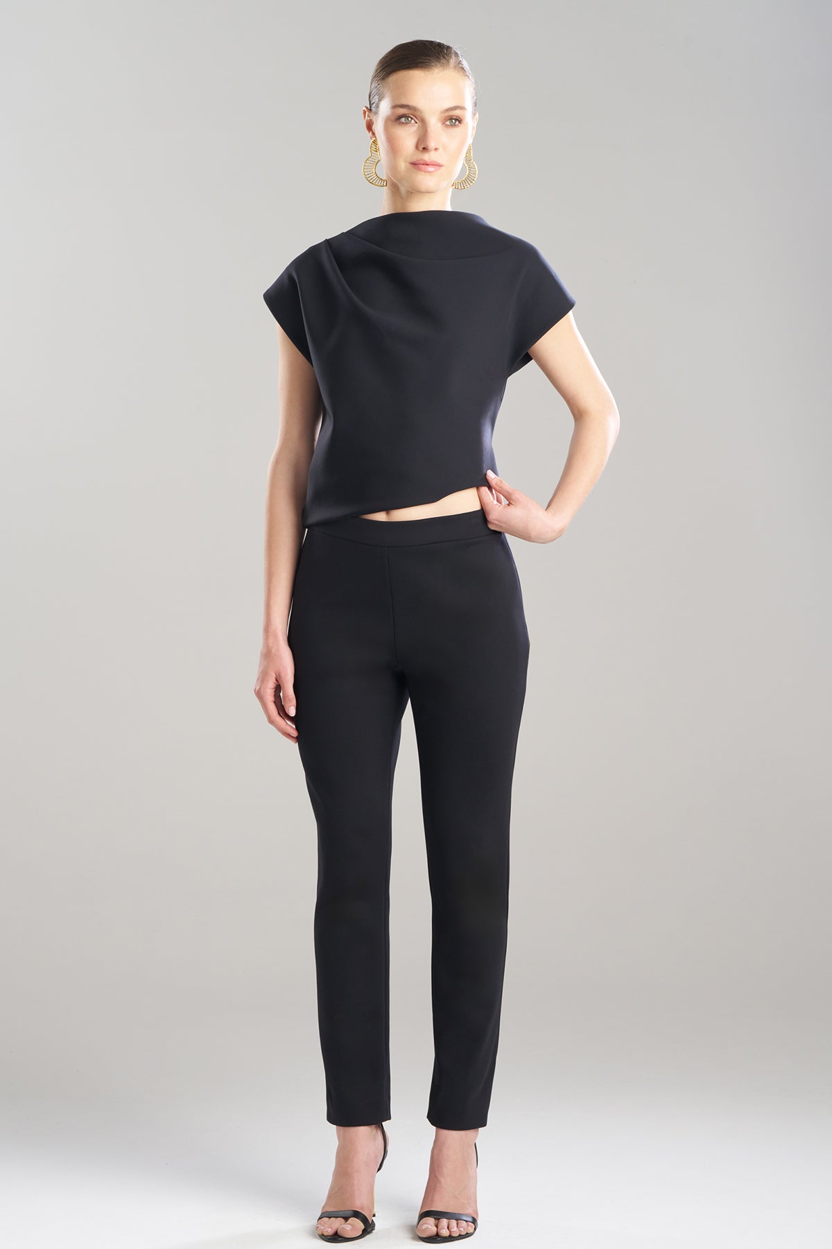 Techno Crepe Side Zip Ankle Pants Black Natori