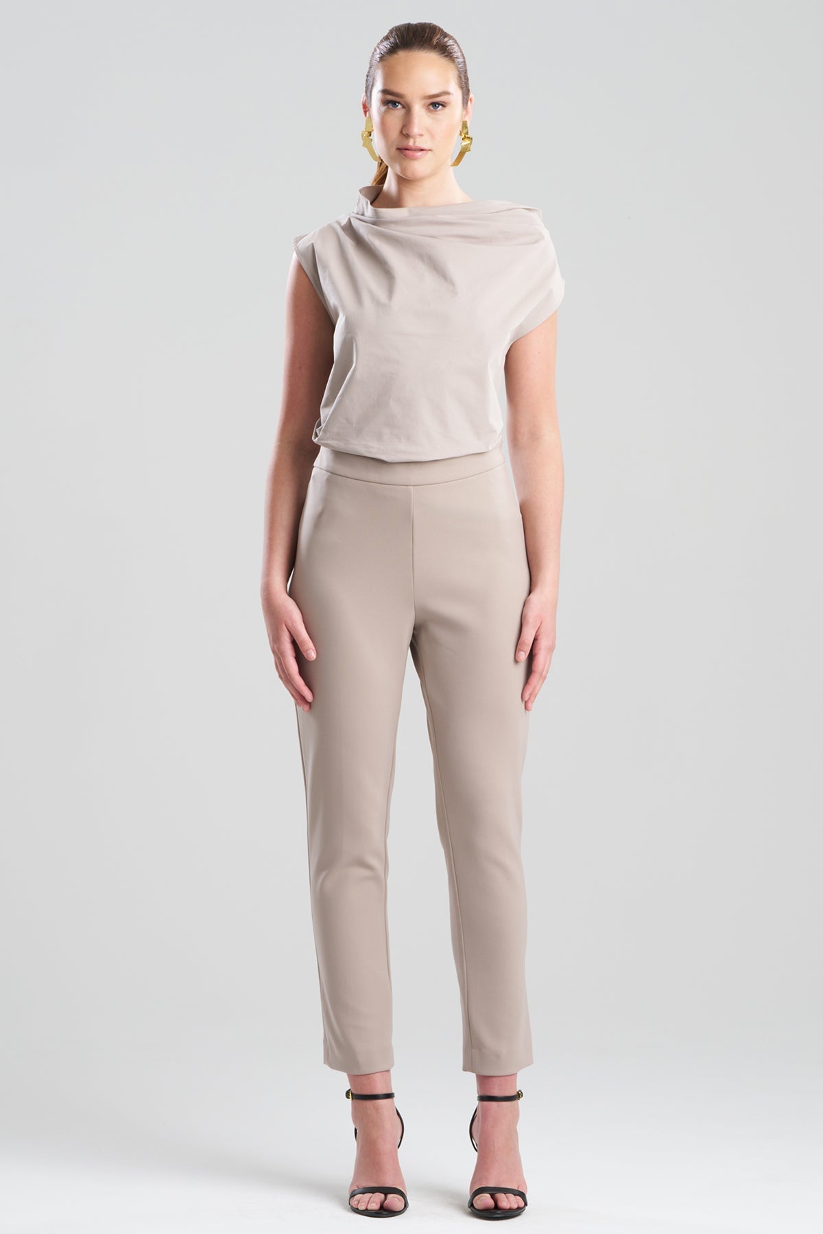 Techno Crepe Side Zip Ankle Pants Taupe Natori